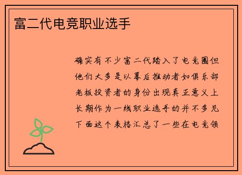 富二代电竞职业选手